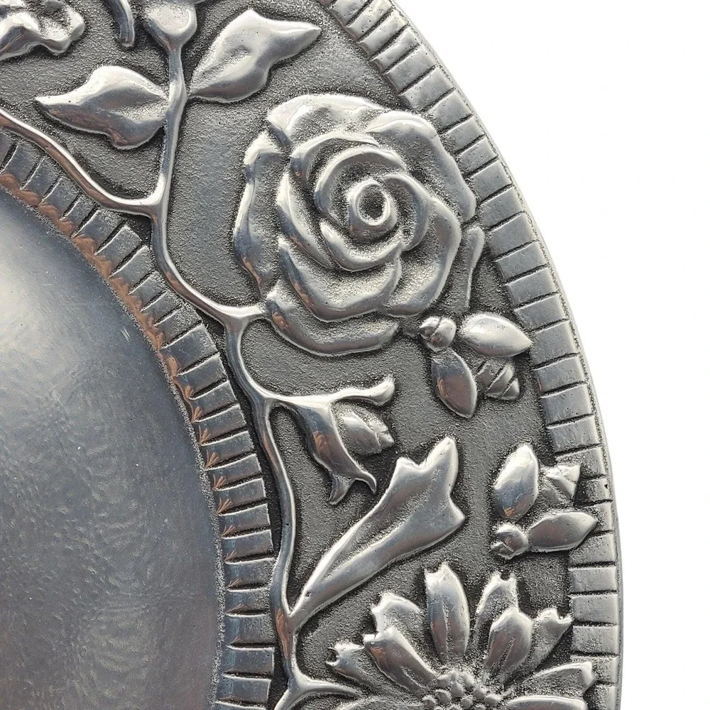 Wilton Armetale Floral Garden Pewter Plate‎ Rose Daisy Butterfly Bee Snail Decor
